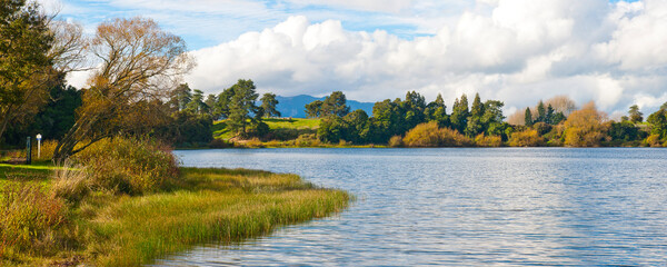 Panoramic Photo of a Beautiful Lake in the Waikato Region Near Taupo, North Island, New Zealand
