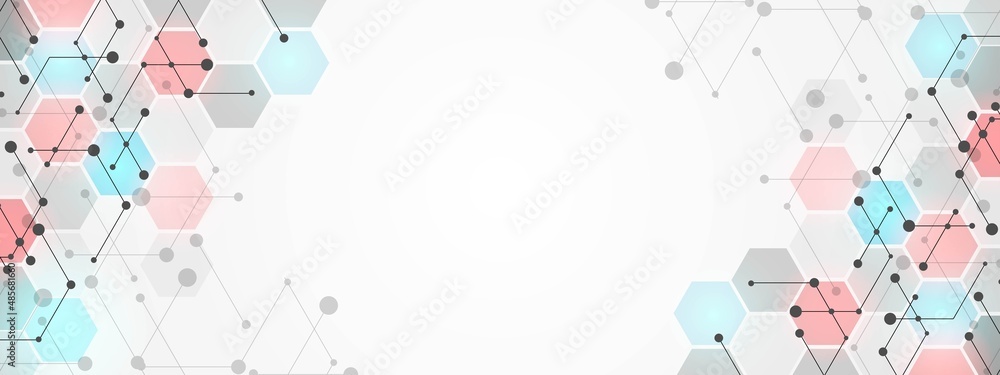 Poster neon glow geometric background frame. vector design of hexagons, honeycombs, cells. the texture of a