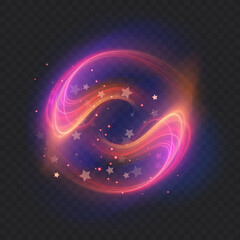 Abstract magic light effect with stars and glowing neon lines, magic background, Vector illustration