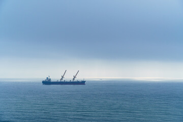 ship at sea, seascape with blue sky