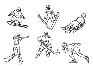 Winter sport set in doodle style. Isolated vector.