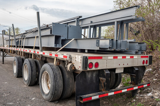 Parked Flat Bed Semi Trailer