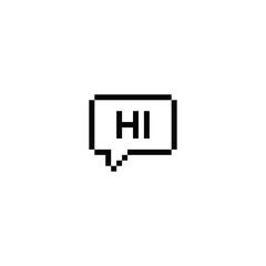 Fototapeta premium pixel hi icon. speech bubble, chat sign pixel art icon vector 8 bit game 