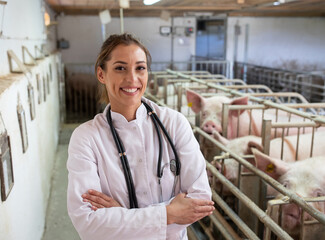 Veterinarian with crossed arms in pigpen © Budimir Jevtic