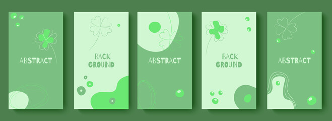 Trendy set of templates for social media. Abstract floral background for social media stories with clover. Concept of eco, bio, zero waste, organic, vegan, healthy, natural products. Editable vector