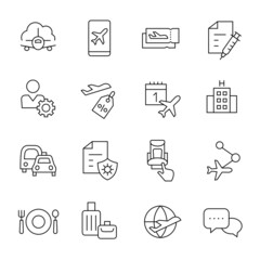 Flight booking service line icons