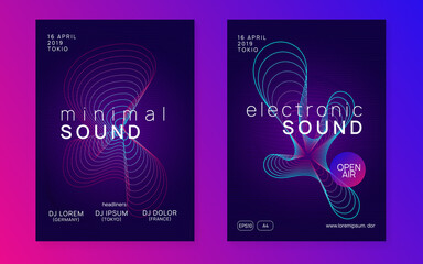 Neon club flyer. Electro dance music. Trance party dj. Electronic sound fest. Techno event poster.