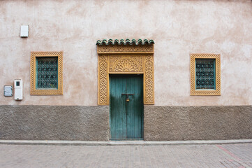 Architectural detail of a door in Marrakech old Medina, Morocco, North Africa, Africa, background...