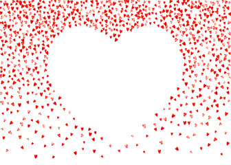 Valentine background with red glitter hearts. February 14th day. Vector confetti for valentine background template. Grunge hand drawn texture. Love theme for special business offer, banner, flyer.