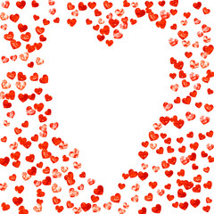 Valentines day card with pink glitter hearts. February 14th. Vector confetti for valentines day card template. Grunge hand drawn texture. Love theme for poster, gift certificate, banner.