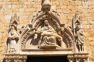 Detail of stone carving in the Franciscan Monastery, Stradun, Dubrovnik Old Town, Croatia