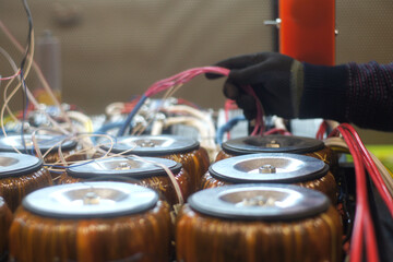 working with wire spools for electricity equipment