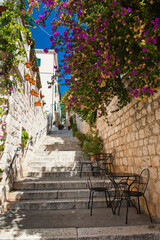 Narrow side street, Hvar Town, Hvar Island, Dalmatian Coast, Croatia