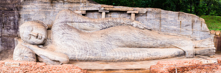 Ancient City of Polonnaruwa, reclining Buddha in Nirvana at Gal Vihara Rock Temple (Gal Viharaya), UNESCO World Heritage Site, Sri Lanka, Asia