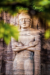 Ancient City of Polonnaruwa, Buddha standing on lotus plinth at Gal Vihara Rock Temple (Gal Viharaya), UNESCO World Heritage Site, Sri Lanka, Asia