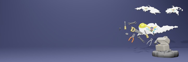 3d rendering of work tools and porters in Virgins Island for cover website