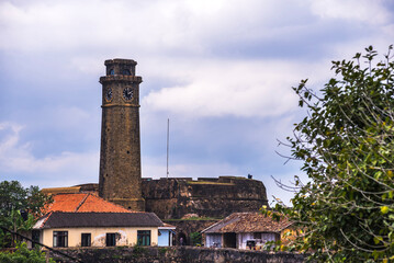 Fototapeta premium Galle clock tower in the Old Town of Galle, a UNESCO World Heritage Site on the South Coast of Sri Lanka, Asia
