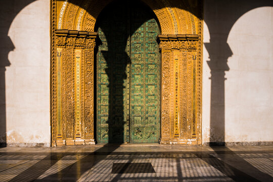 Duomo di Monreale, door of Monreale Cathedral at sunset, near Palermo, Sicily, Italy, Europe