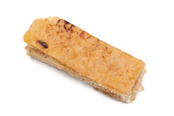 A delicious millefeuille piece of fruit. Isolated on white background.