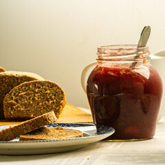 breakfast with strawberry jam