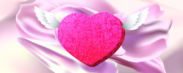 Postcard with a heart made of foil with wings. Can be used as an advertisement for sweets or cute gifts. - 485691853