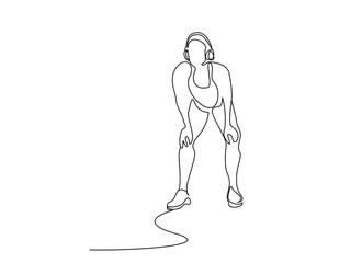 jogger athlete woman listening to music with headphones in her ear resting