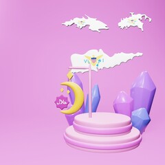 3d rendering of the podium of Ramadan and Eid in Virgins Island for product promotion