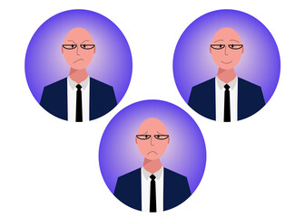 Man emotions. Portrait vector characters. Head avatar angry face, happy,  sad emotion illustration.