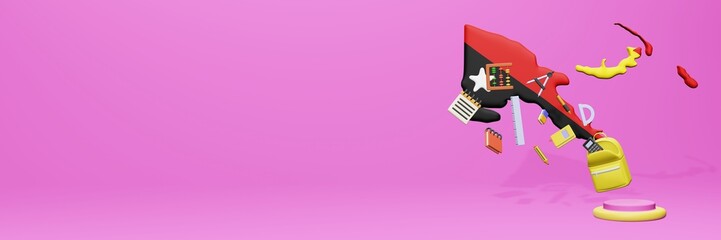 3d rendering of school tools usage for school entrance and holiday websites in Papua New Guinea