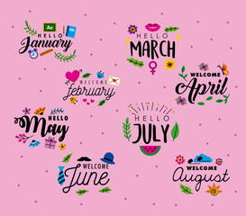 hello month eight letterings