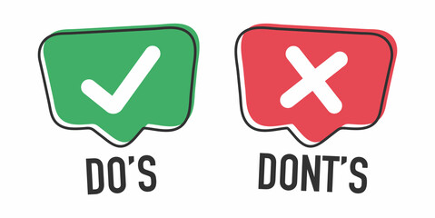 Do and Don't or Good and Bad Icons w Positive and Negative Symbols