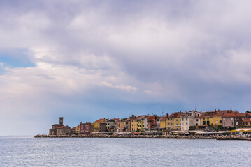 Piran sea front and Piran Lighthouse, Slovenian Istria, Slovenia, Europe