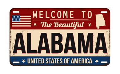 Welcome to Alabama vintage rusty license plate - obrazy, fototapety, plakaty