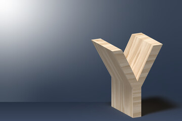 3d Letter Y Illustration in Natural Plywood on Shining Gray Background