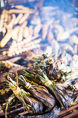 Traditional dish of fish wrapped in banana leaves, Amazon Rainforest, Coca, Ecuador, South America