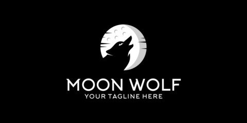 wolf silhouette logo design inspiration at night and moon - obrazy, fototapety, plakaty