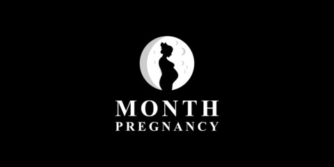 mother pregnancy month logo design inspiration, pregnant woman, baby month