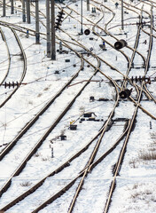 Railway rails and snow.