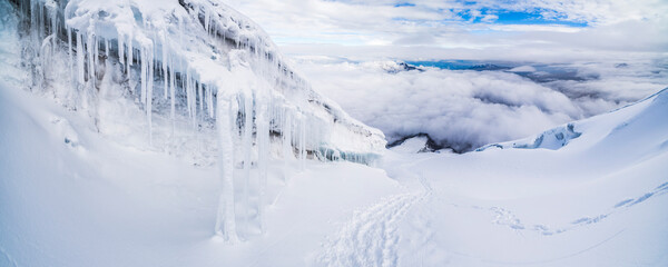 Ice formations and icicles on Cotopaxi Volcano, Cotopaxi National Park, Cotopaxi Province, Ecuador, South America