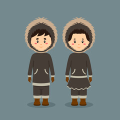Couple Character Wearing Eskimo Alaska Traditional Dress