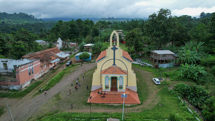 An aerial view of a church in Sao Tome e Principe, Prince Island, Africa