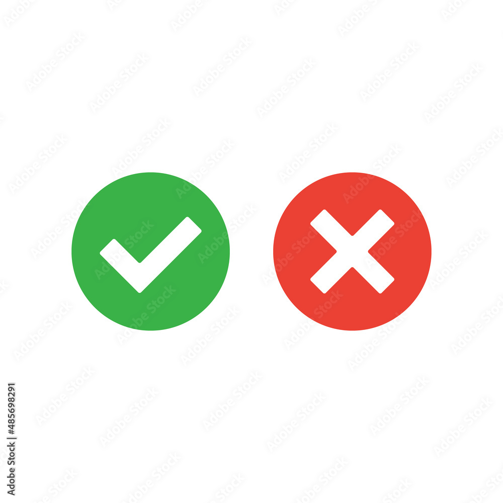 Poster vector check mark icons. flat design. tick and cross. vector icons set