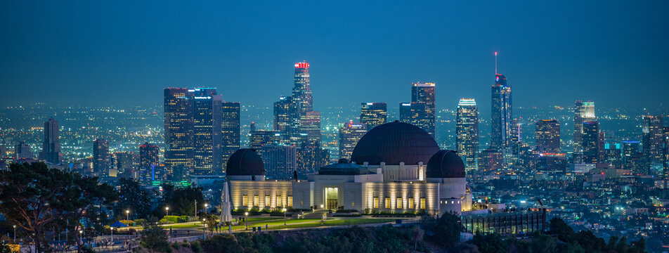Griffith observatory and Los Angeles city skyline after sunset