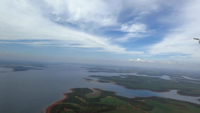 Aerial view from the Paraná river near a Itaipú Dam.