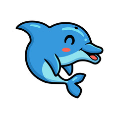 Cute little dolphin cartoon swimming