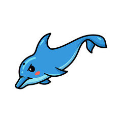 Cute little dolphin cartoon swimming