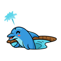 Cute little dolphin cartoon in the pond