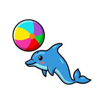 Cute little dolphin cartoon playing ball