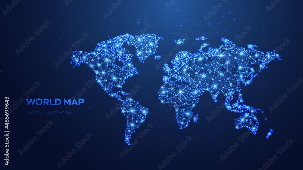 Poster world map. abstract polygonal map of planet. global network connection. low poly design. blue futuri