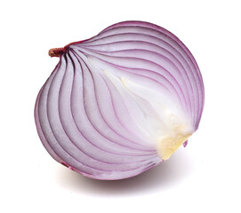 Red onion rings on white background